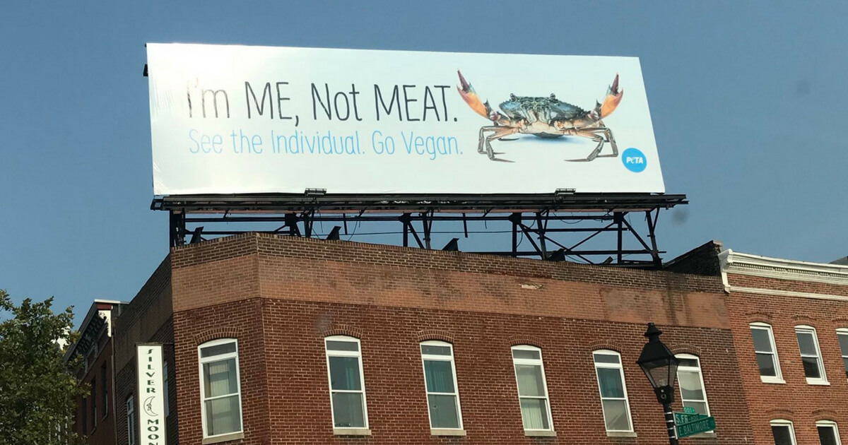 PETA billboard in Baltimore shows crab with the words, "I'm me, not meat."