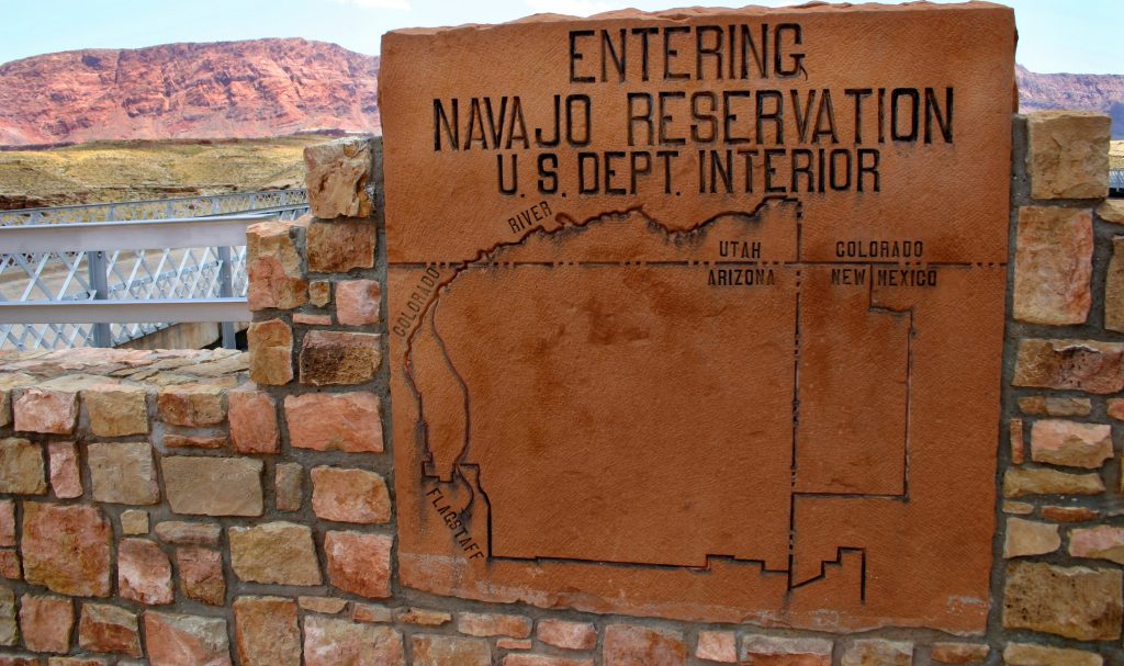 Sign saying, "Entering Navajo Reservation, U.S. Dept. Interior"