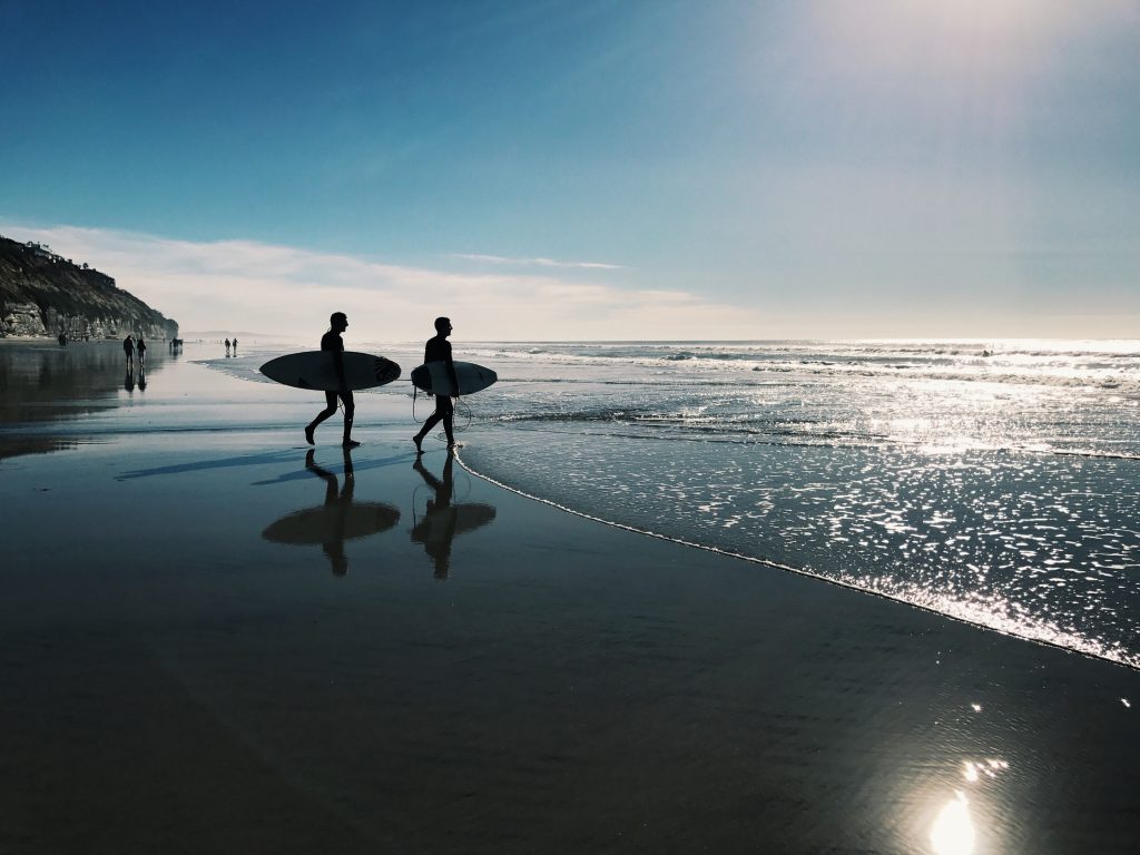 Two surfers in San Diego, California