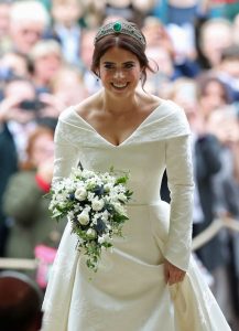 Princess Eugenie arrives for her wedding to Jack Brooksbank at St George's Chapel in Windsor Castle on October 12, 2018, in Windsor, England.