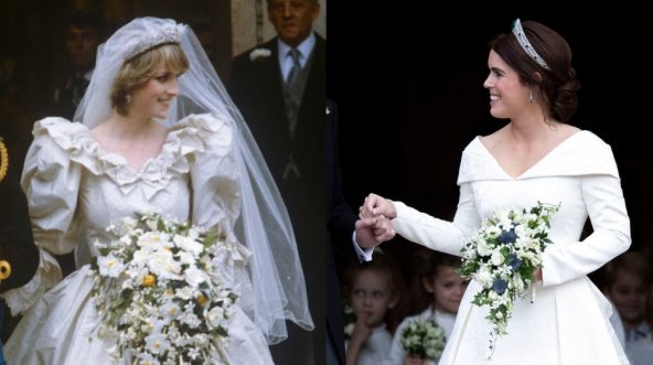 Princess Diana on her wedding day, left, and Princess Eugenie, right.