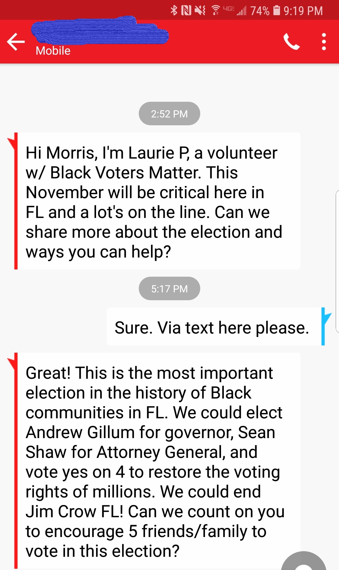 Black Voters Matter Text Message