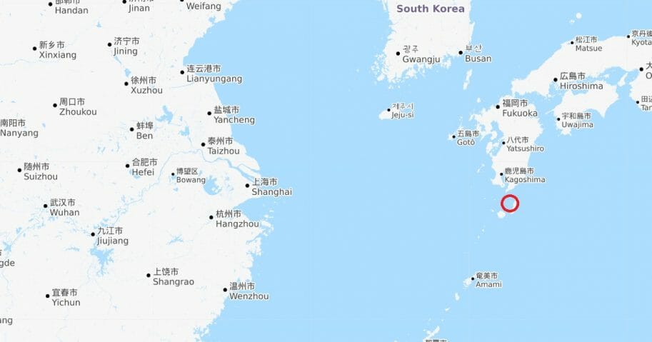 A look at Mageshima's (circled in red) proximity to the Chinese coast.