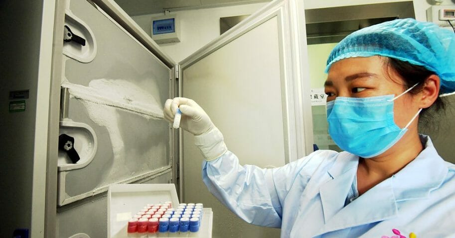 A Chinese scientist showing off specimens inside the Wuhan Institute of Virology.