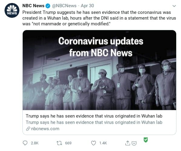 screenshot of NBC tweet